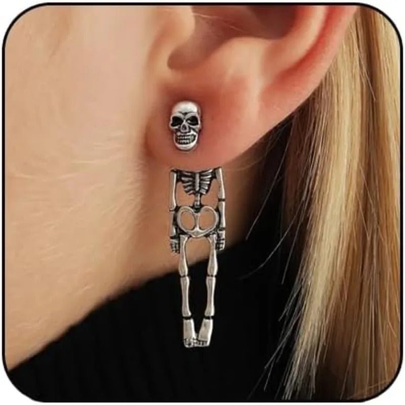 Bone-Style Drop Earrings with Removable Cranium Charm for Spooky Costume Parties & Alternative Fashion | Thomler