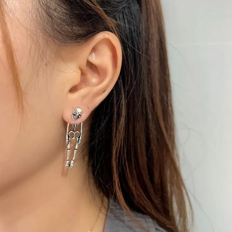 Bone-Style Drop Earrings with Removable Cranium Charm for Spooky Costume Parties & Alternative Fashion | Thomler