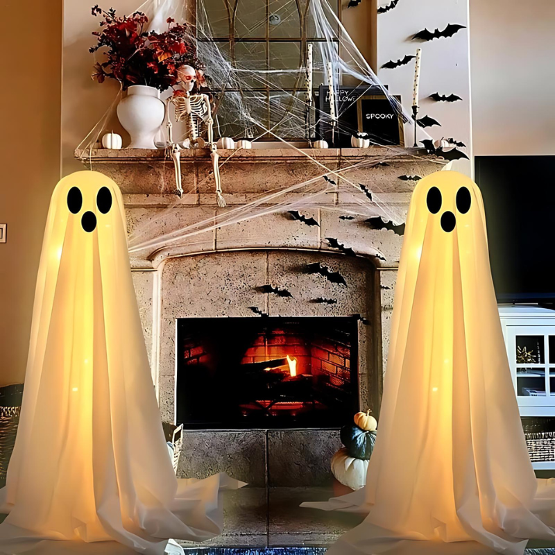 Illuminated Ghost Yard Stakes for Halloween Outdoor Decorations – 6.5 ft Tall, Battery-Operated LED Glow | Thomler