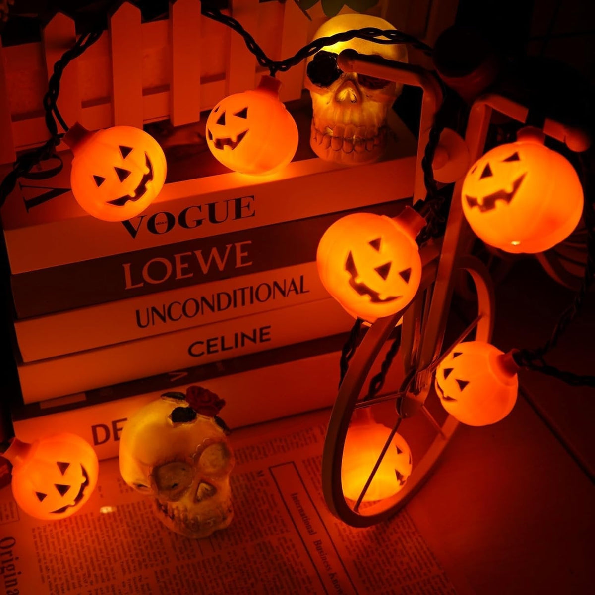 LED Jack-O'-Lantern Strand Lights for Spooky Seasonal Home Décor — Indoor & Outdoor Halloween Illumination | Thomler