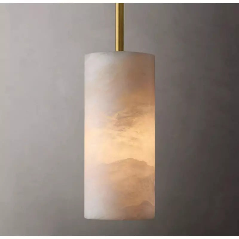 Alabaster Cylinder Pendant Light 9-14 in Natural Stone Single Bulb E26 Hardwire for Kitchen Island Dining Room Bedroom Hallway | Thomler