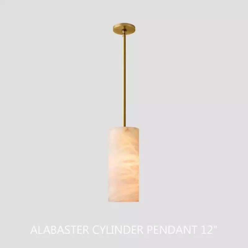 Alabaster Cylinder Pendant Light 9-14 in Natural Stone Single Bulb E26 Hardwire for Kitchen Island Dining Room Bedroom Hallway | Thomler