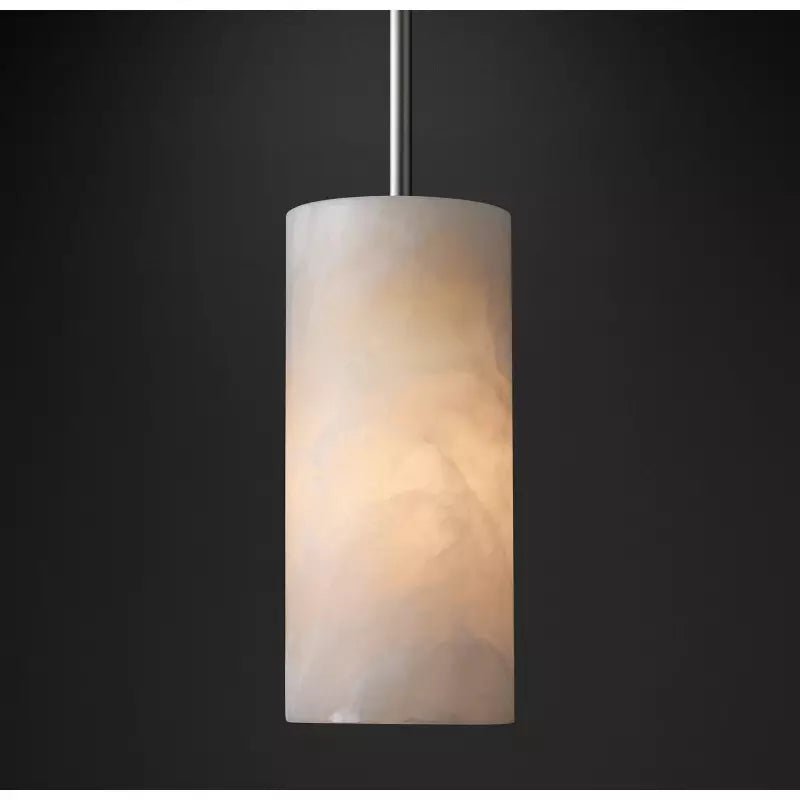 Alabaster Cylinder Pendant Light 9-14 in Natural Stone Single Bulb E26 Hardwire for Kitchen Island Dining Room Bedroom Hallway | Thomler
