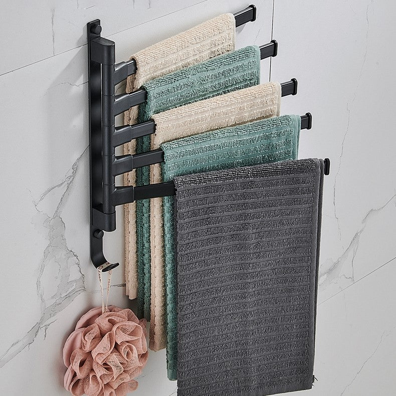 Towel Rack Metal 34.5 cm Black 5 Arm Swivel Bathroom Wall Holder Space Saving Drying Organiser | Thomler