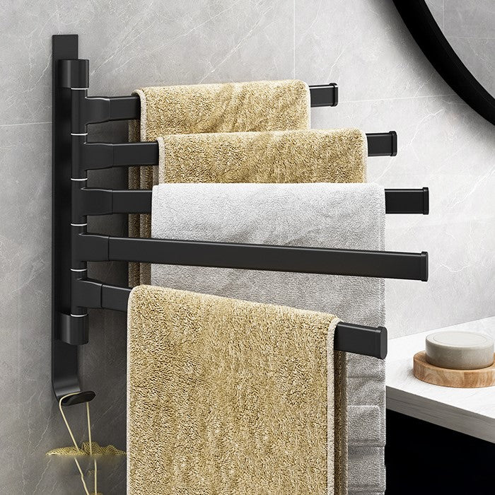 Towel Rack Metal 34.5 cm Black 5 Arm Swivel Bathroom Wall Holder Space Saving Drying Organiser | Thomler