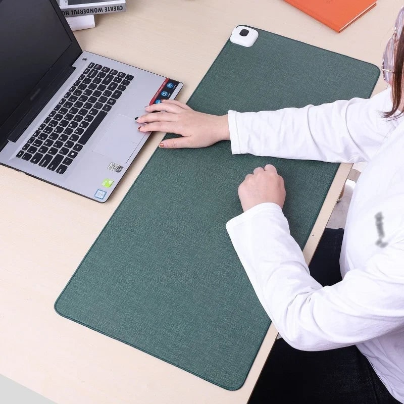 Warming Desk Mat with Thermostat Control & Quilted Linen-Look Surface for Home Office & Workspace | Thomler