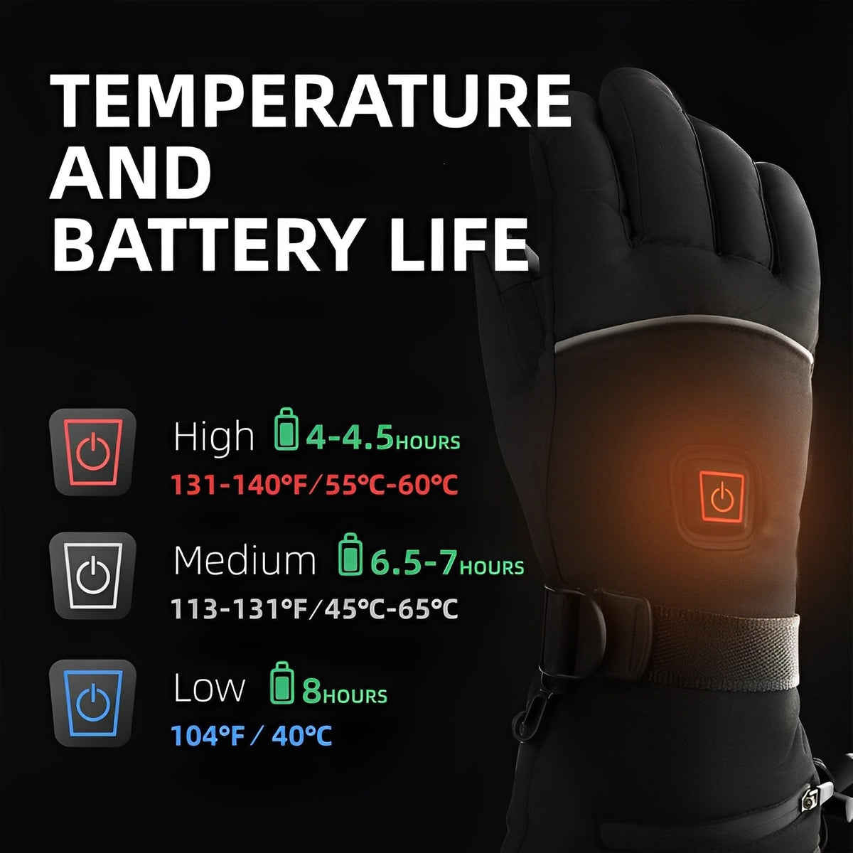Battery-Powered Heat Gloves with 8-Hour Runtime & Waterproof Touchscreen Fingertips for Winter Outdoor Work, Skiing, Snowboarding & Cold | Thomler