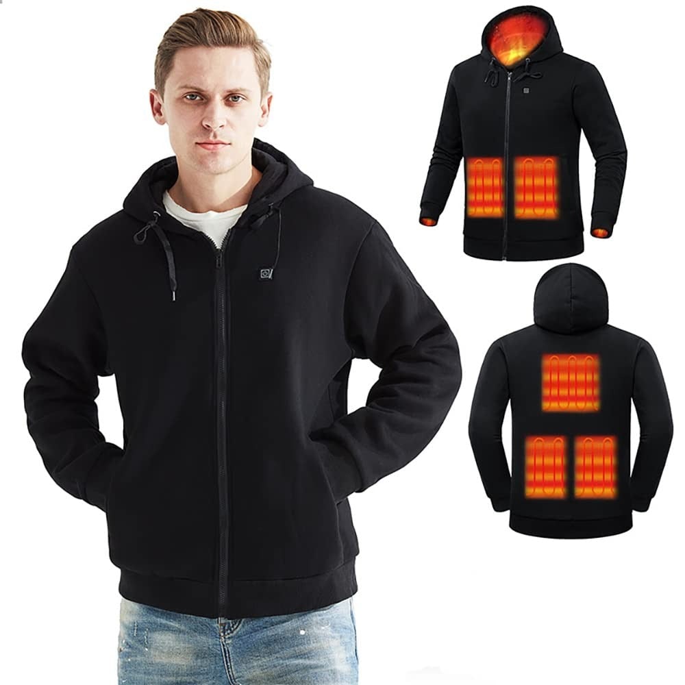 USB-Powered Heated Hoodie with Full Zip, Drawstring Hood & Adjustable Heat Zones for Winter Warmth | Thomler