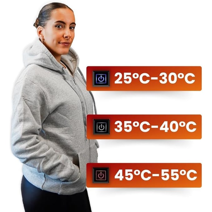 USB-Powered Heated Hoodie with Full Zip, Drawstring Hood & Adjustable Heat Zones for Winter Warmth | Thomler