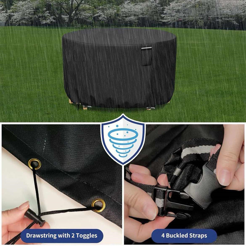 Weatherproof Circular Patio Table Cover with Ventilation – 600D Oxford Fabric, Adjustable Drawstring, UV-Resistant Protection for Round | Thomler