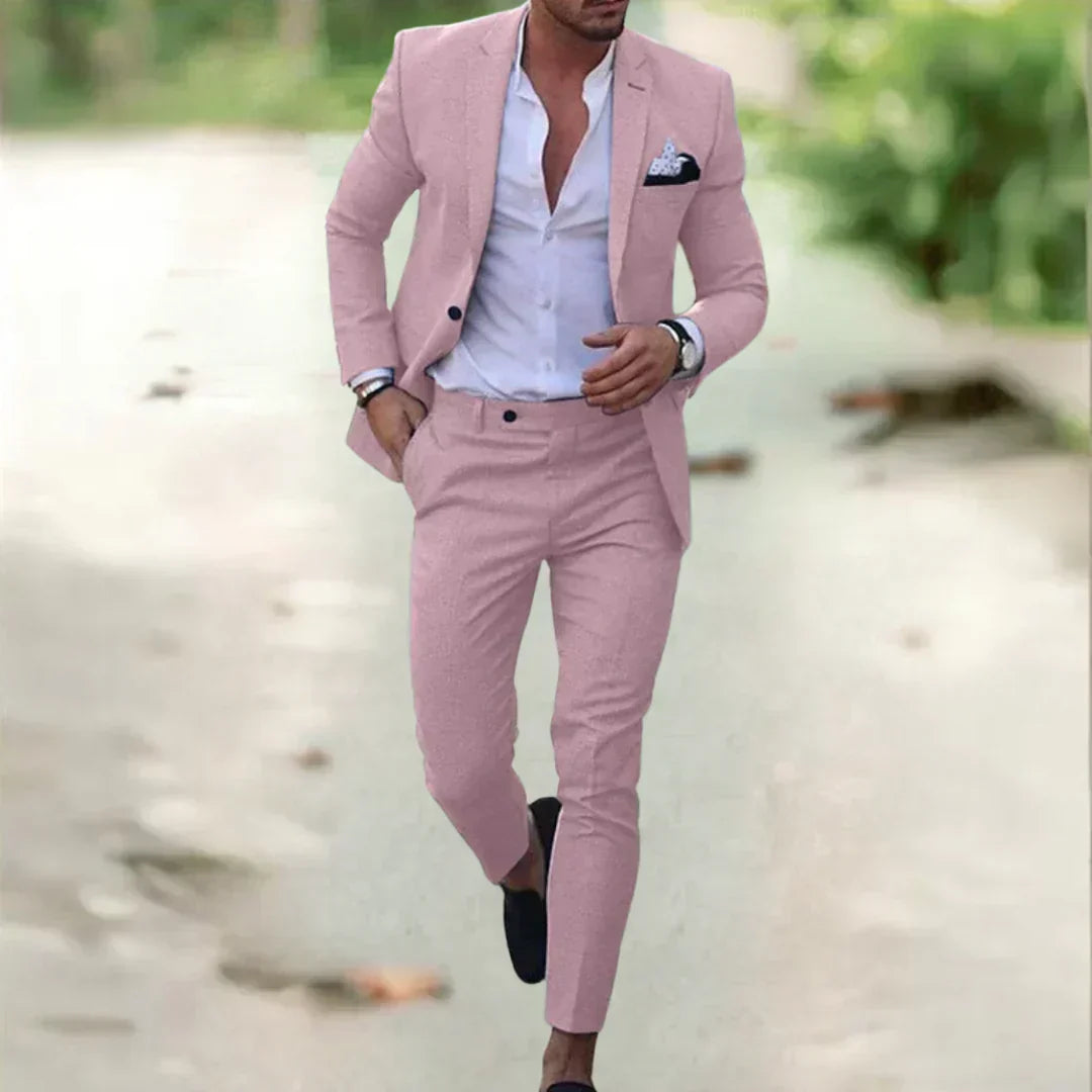 Men's 2-Piece Linen Cotton Suit Set Slim Fit Breathable Single-Breasted Jacket Pants for Summer Weddings Business Casual Outdoor Events | Thomler