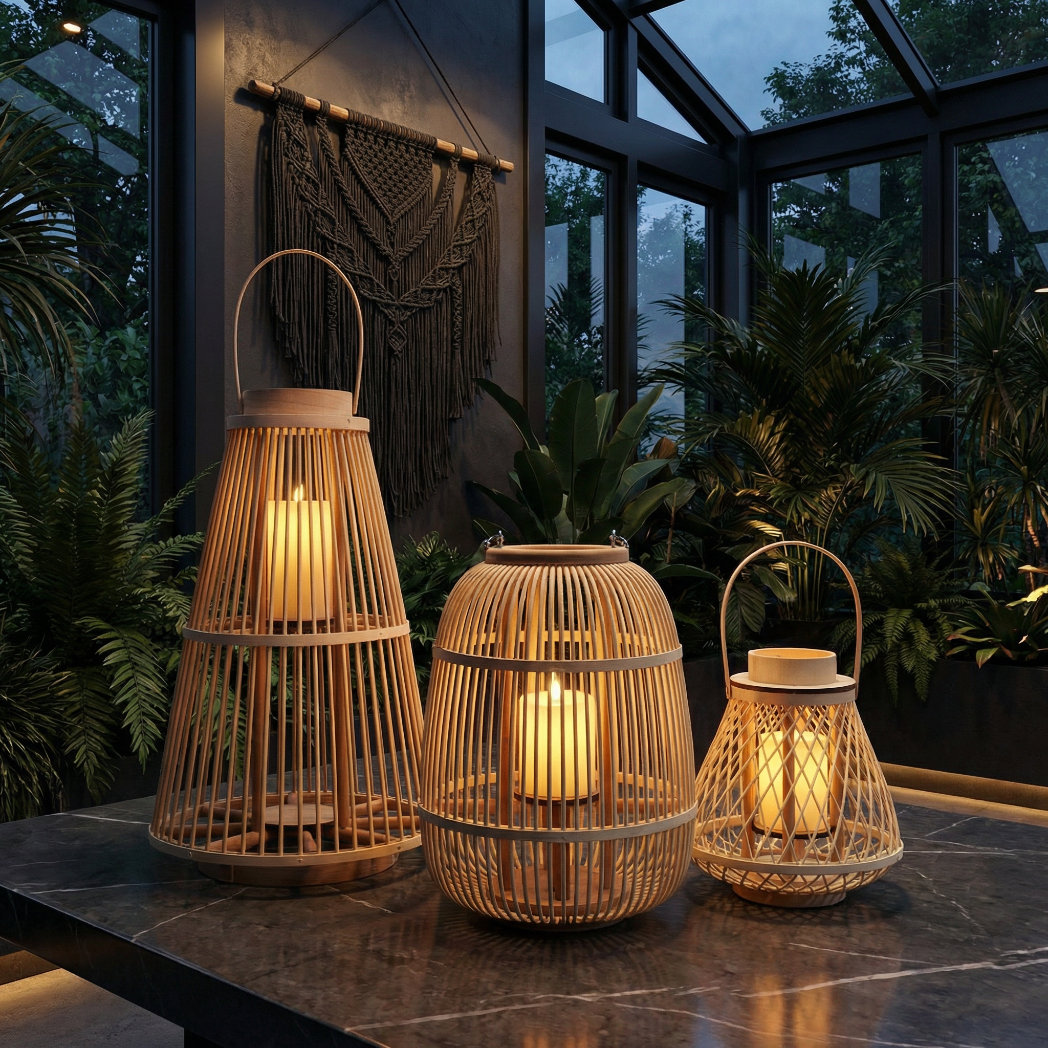 Lantern Rattan Flameless Candle Battery Powered Outdoor Patio Garden Decorative Ambient Lighting Rustic Hanging Tabletop | Thomler