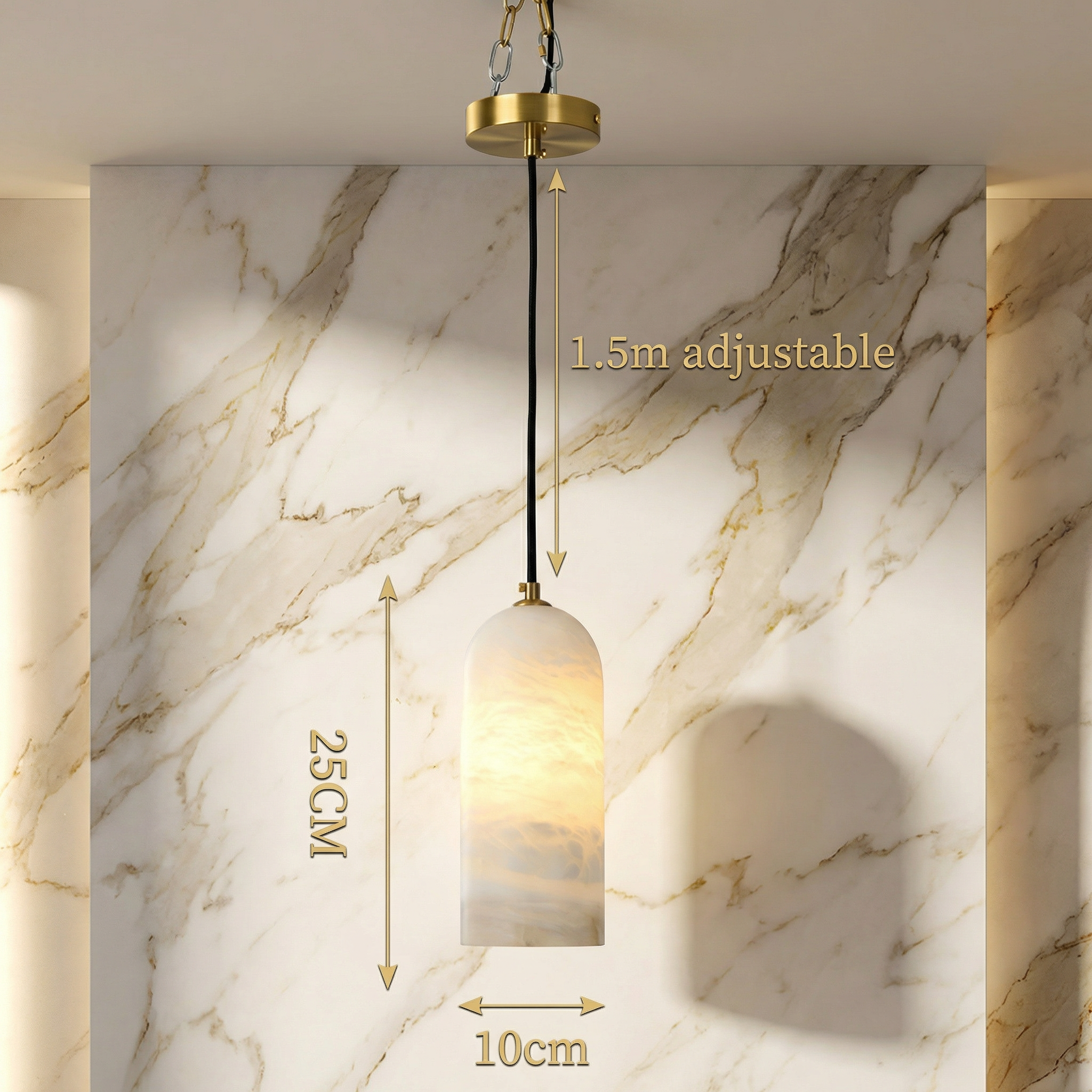 Pendant Light Marble 10 in Height Adjustable Cord Modern Dining Room Kitchen Island Hanging Ceiling Lamp | Thomler