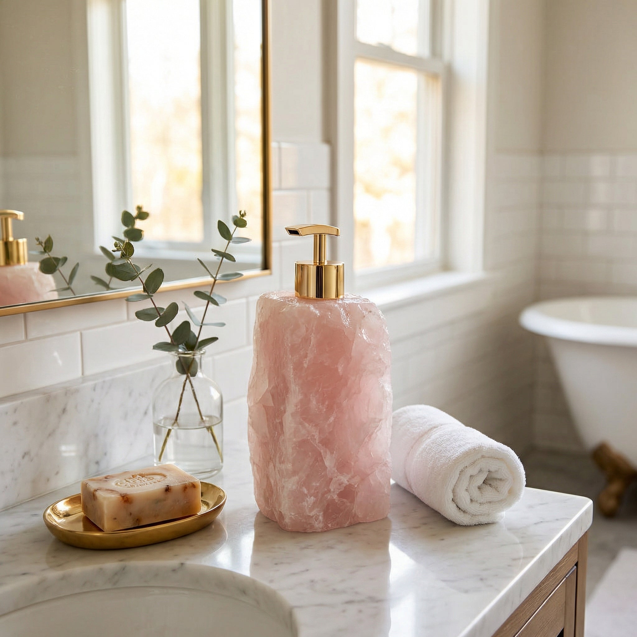 Soap Dispenser Natural Crystal 6 in Handcrafted Bathroom Vanity Luxury Decor 25-35ml | Thomler