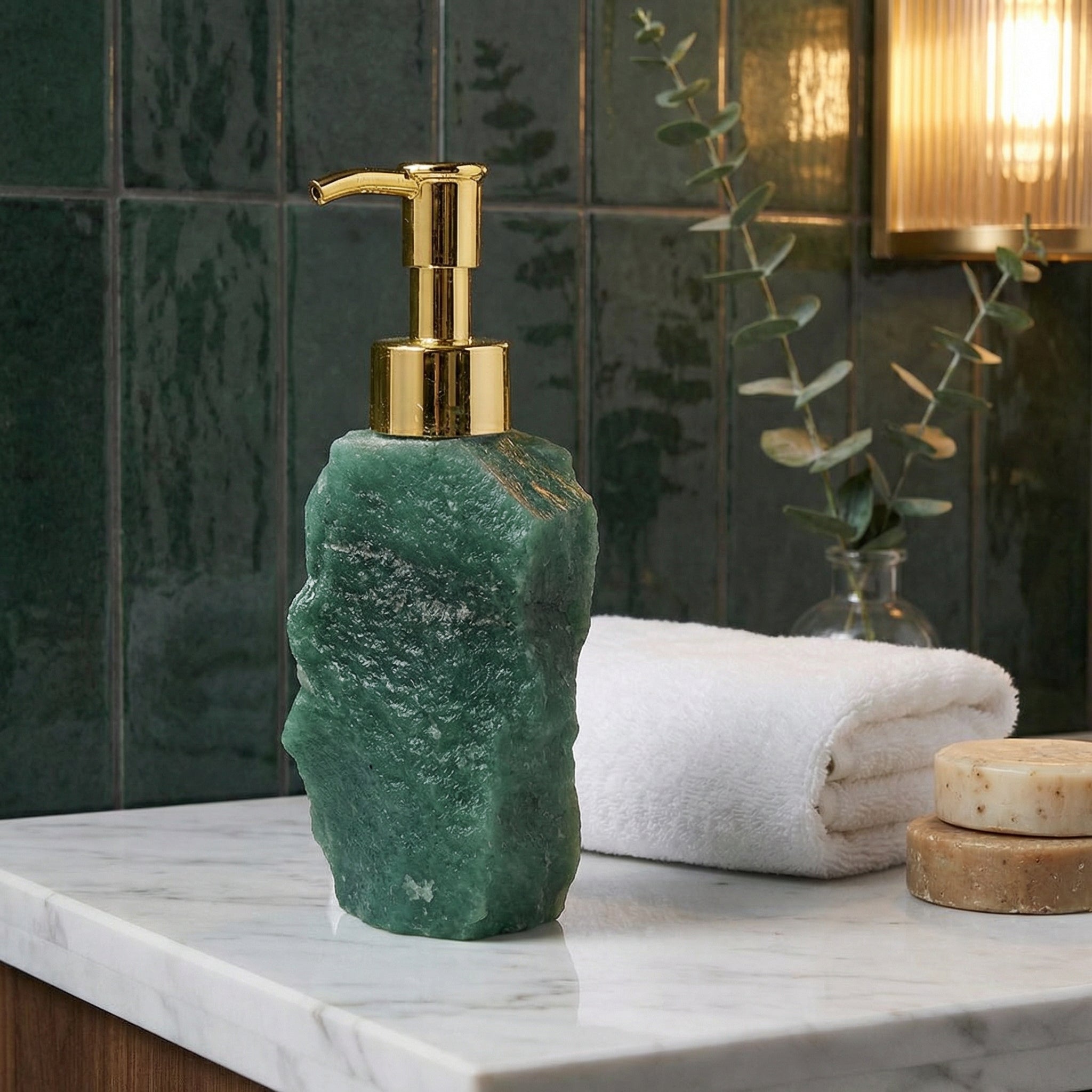 Soap Dispenser Natural Crystal 6 in Handcrafted Bathroom Vanity Luxury Decor 25-35ml | Thomler