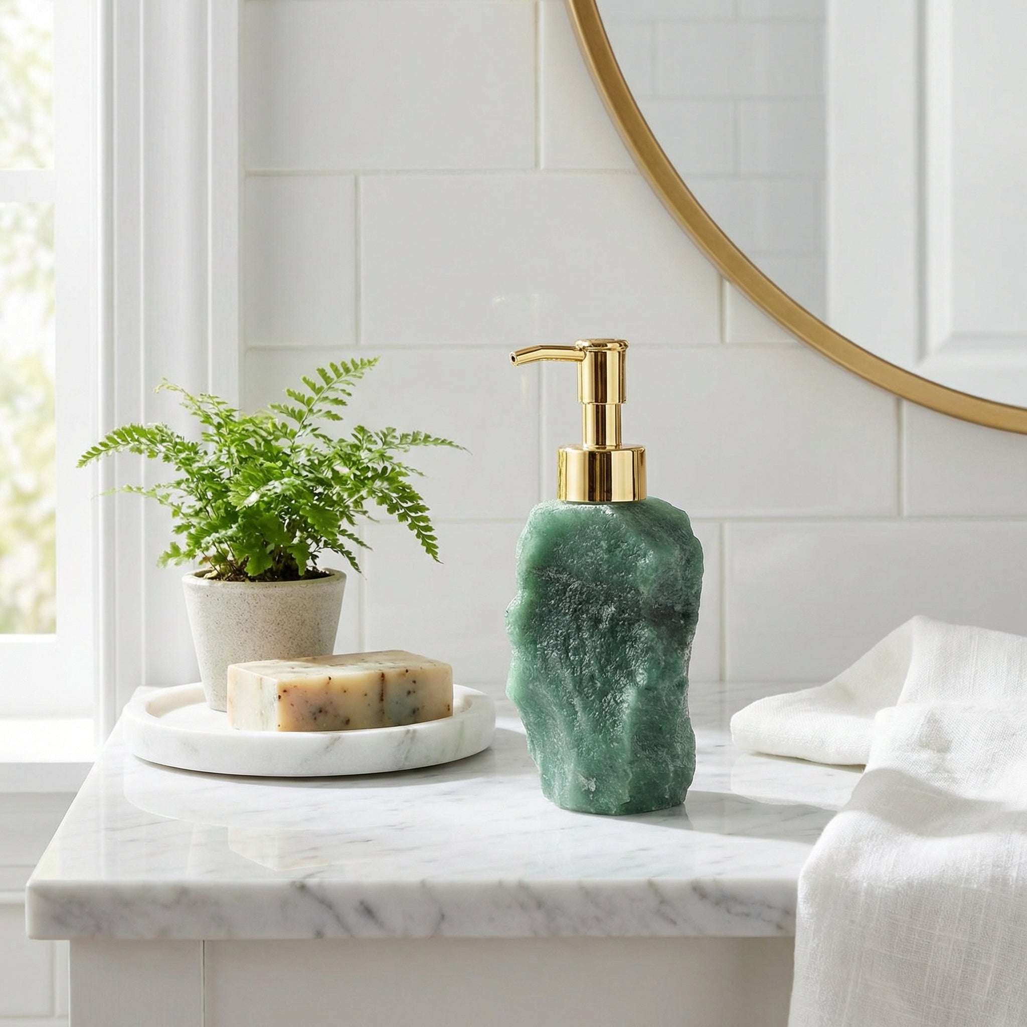 Soap Dispenser Natural Crystal 6 in Handcrafted Bathroom Vanity Luxury Decor 25-35ml | Thomler