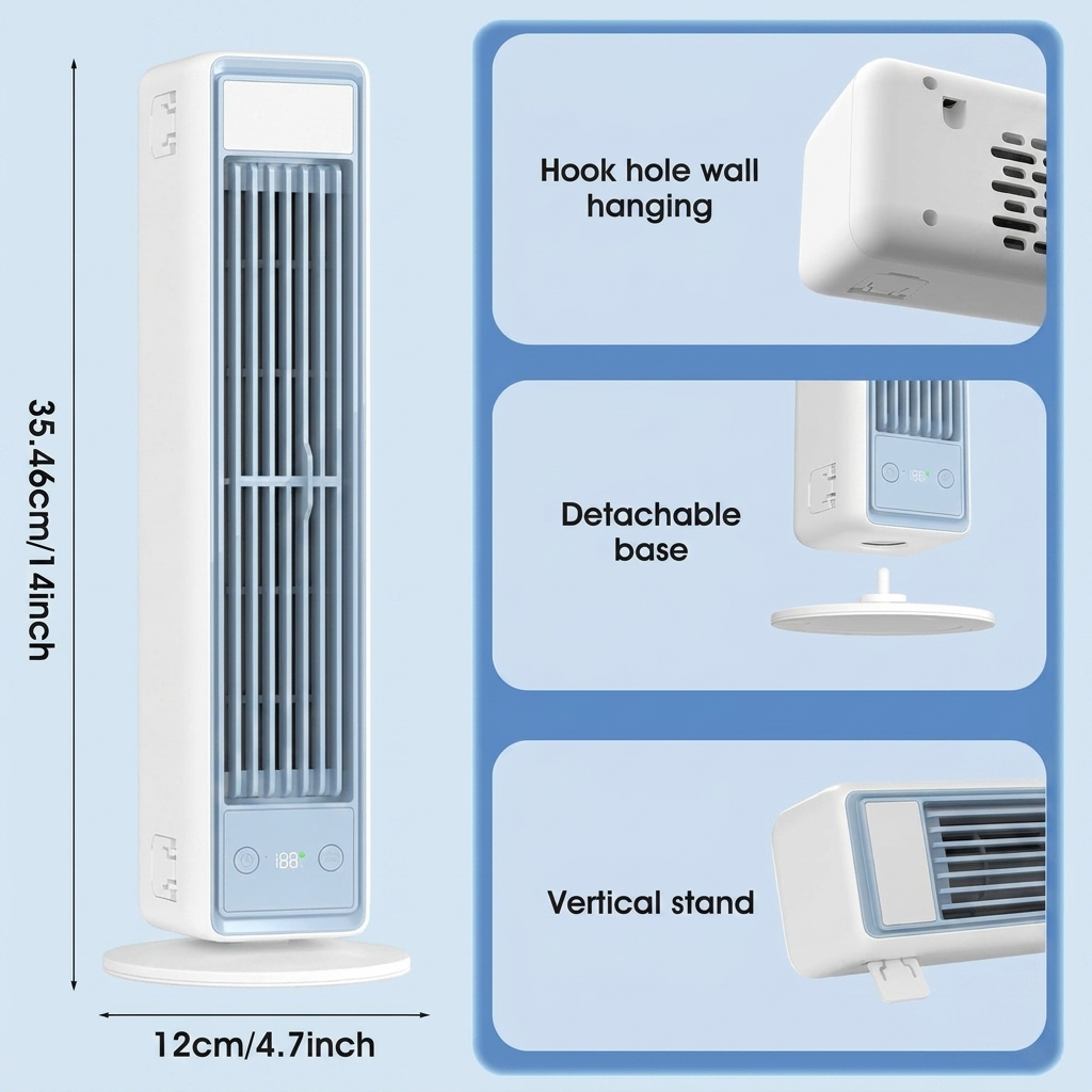 Rechargeable Tower Fan with Remote – 5 Speed Settings, Oscillating Desk & Floor Standing Air Circulator for Bedroom, Office, Kitchen | Thomler
