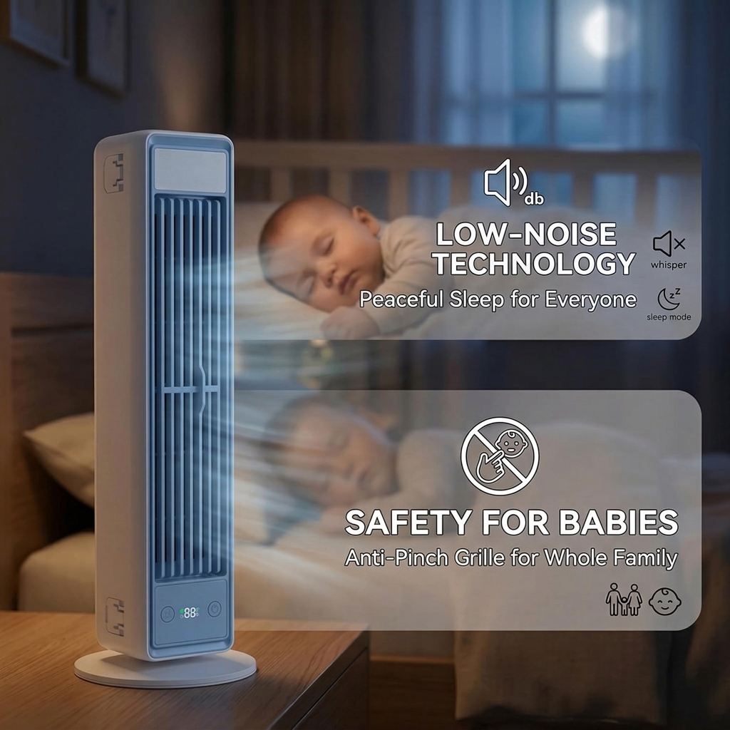 Rechargeable Tower Fan with Remote – 5 Speed Settings, Oscillating Desk & Floor Standing Air Circulator for Bedroom, Office, Kitchen | Thomler