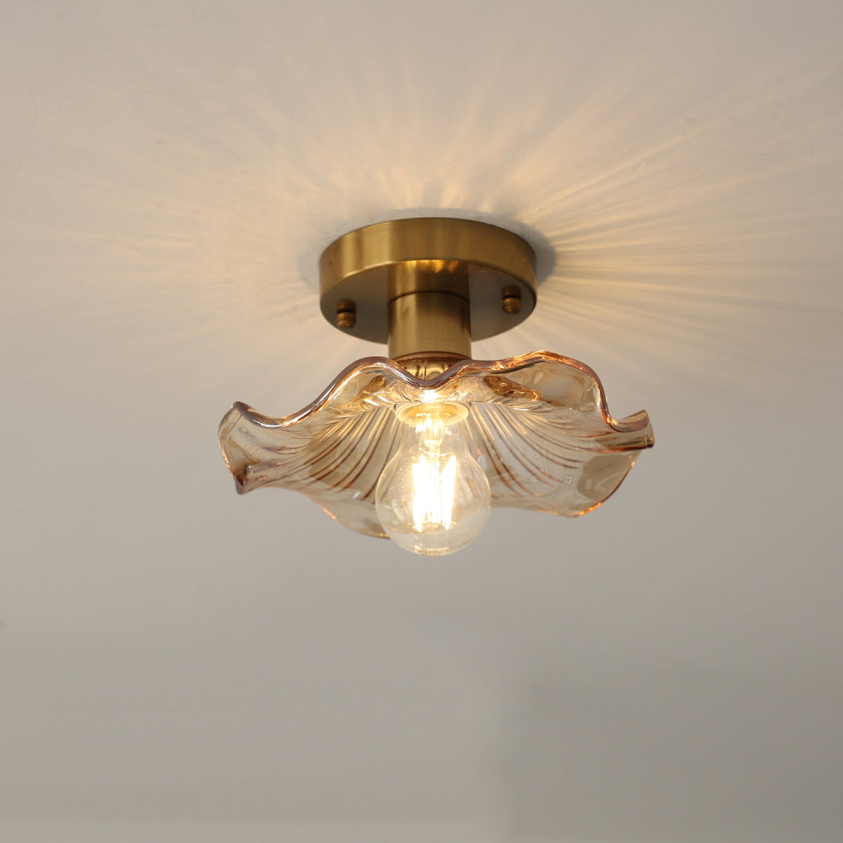 Flush Mount Ceiling Light Fixture – Flower Glass LED Lamp 23 in Diameter for Living Room Bedroom Kitchen | Modern Floral Design Overhead | Thomler
