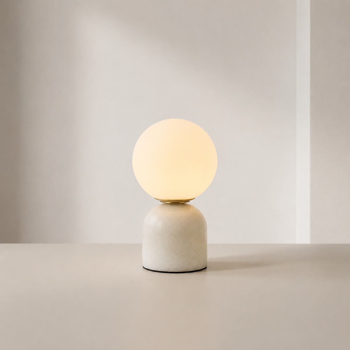 Marble Table Lamp with Frosted Globe Shade – Warm White LED Light for Bedroom Nightstand & Living Room – Modern Minimalist Accent Lighting | Thomler
