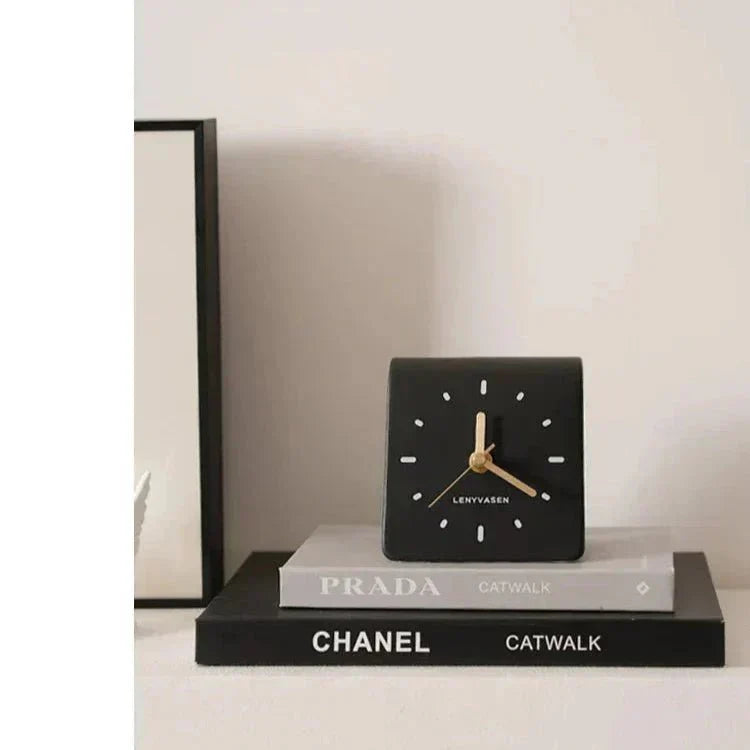 Desk Clock Ceramic 12.0 cm Compact Silent Quartz Rounded Shape Black Brown Minimalist Home Office Bedroom Timepiece | Thomler