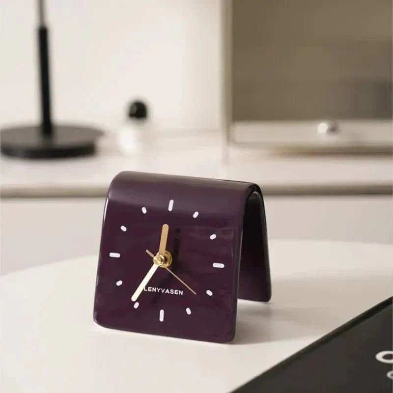 Desk Clock Ceramic 12.0 cm Compact Silent Quartz Rounded Shape Black Brown Minimalist Home Office Bedroom Timepiece | Thomler
