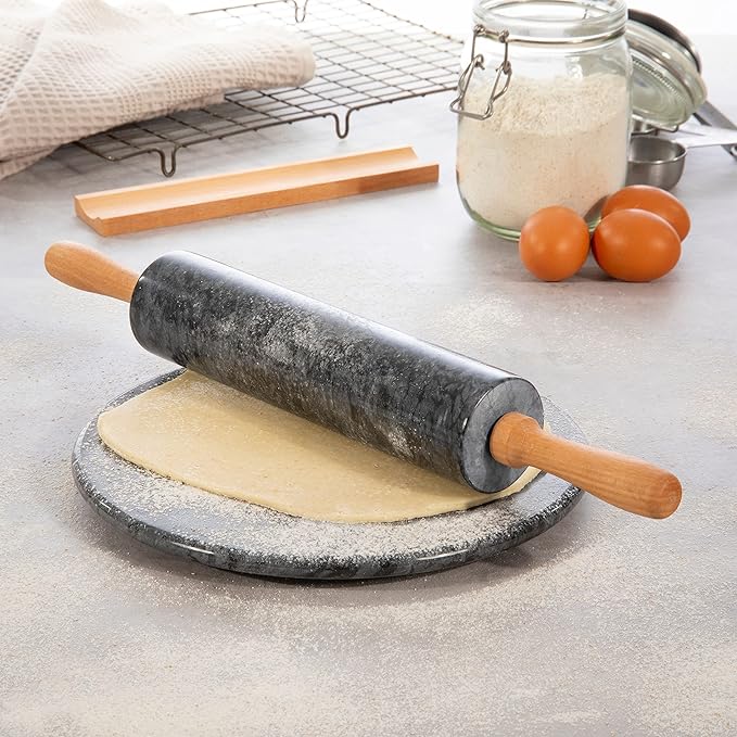 Rolling Pin Imitation Marble 48.0 cm Black Baking Pastry Pizza Dough Kitchen Roller With Wooden Handles | Thomler