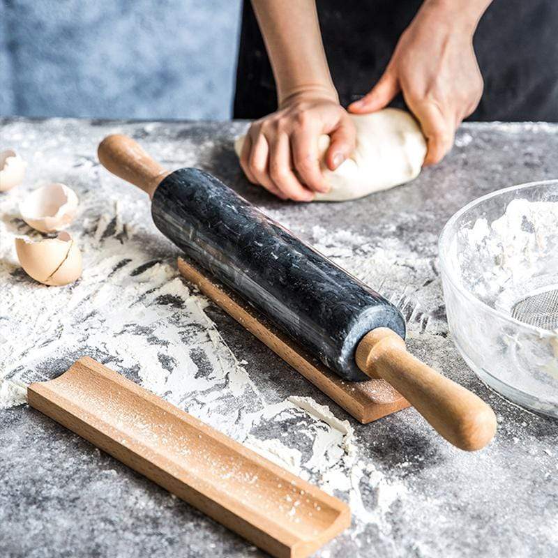 Rolling Pin Imitation Marble 48.0 cm Black Baking Pastry Pizza Dough Kitchen Roller With Wooden Handles | Thomler