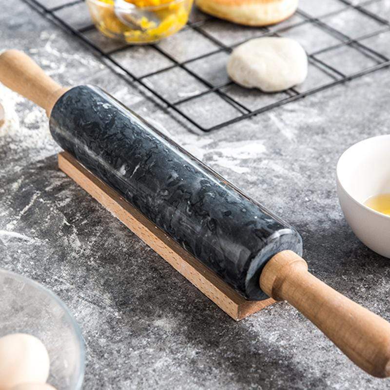 Rolling Pin Imitation Marble 48.0 cm Black Baking Pastry Pizza Dough Kitchen Roller With Wooden Handles | Thomler