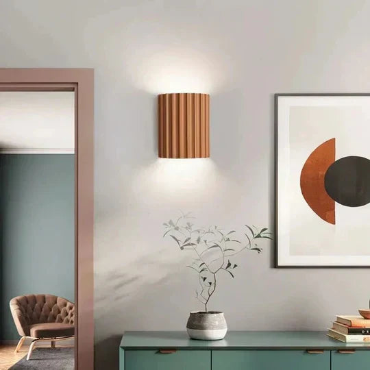 Wall Lamp Resin Ribbed 16.5 cm Terracotta Bedroom Hallway Up Down Accent Lighting Scandinavian Japandi Interior | Thomler