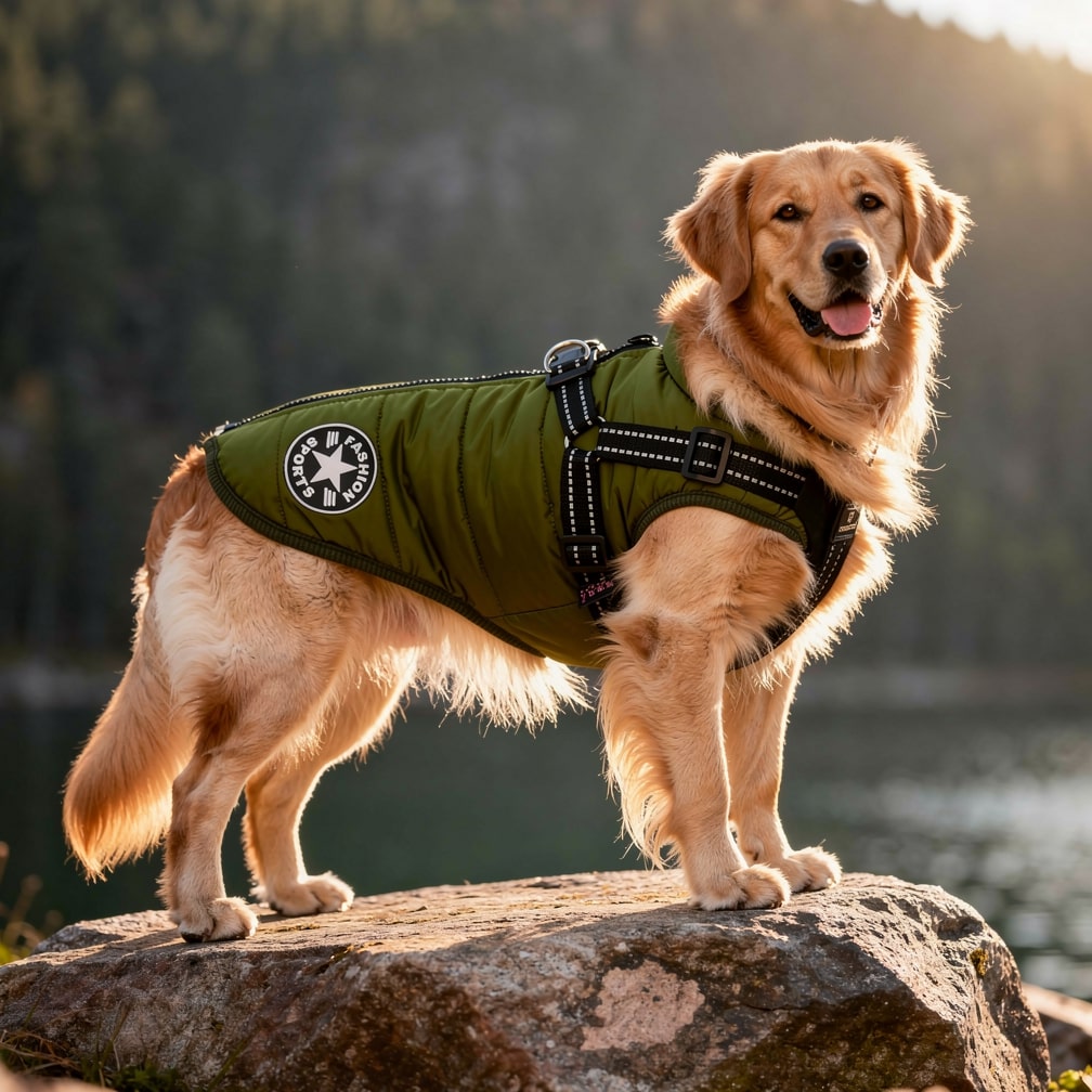 Insulated Dog Coat with Built-In Harness – Water-Resistant Winter Jacket for Dogs, Reflective Trim | Thomler