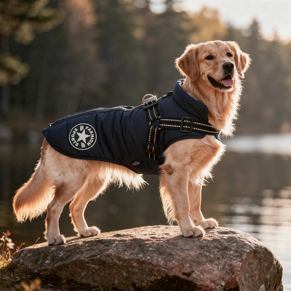 Insulated Dog Coat with Built-In Harness – Water-Resistant Winter Jacket for Dogs, Reflective Trim | Thomler