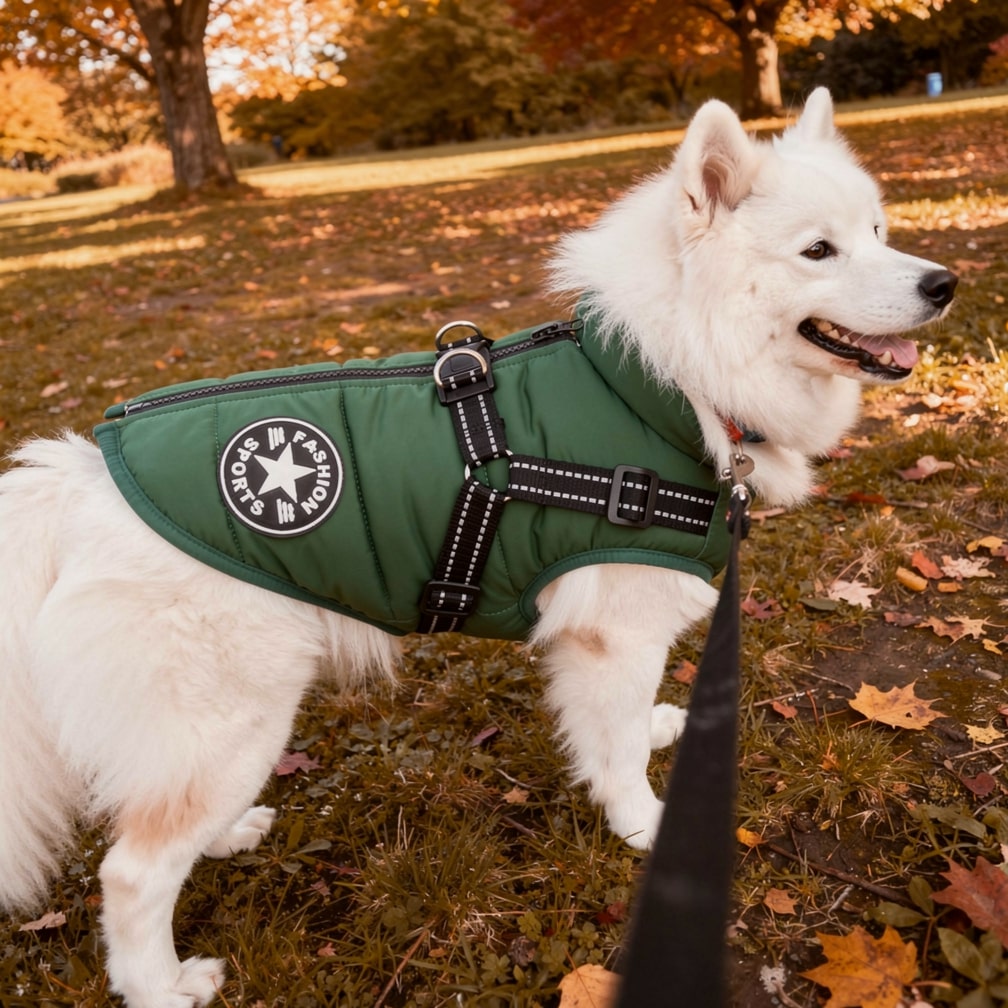 Insulated Dog Coat with Built-In Harness – Water-Resistant Winter Jacket for Dogs, Reflective Trim | Thomler