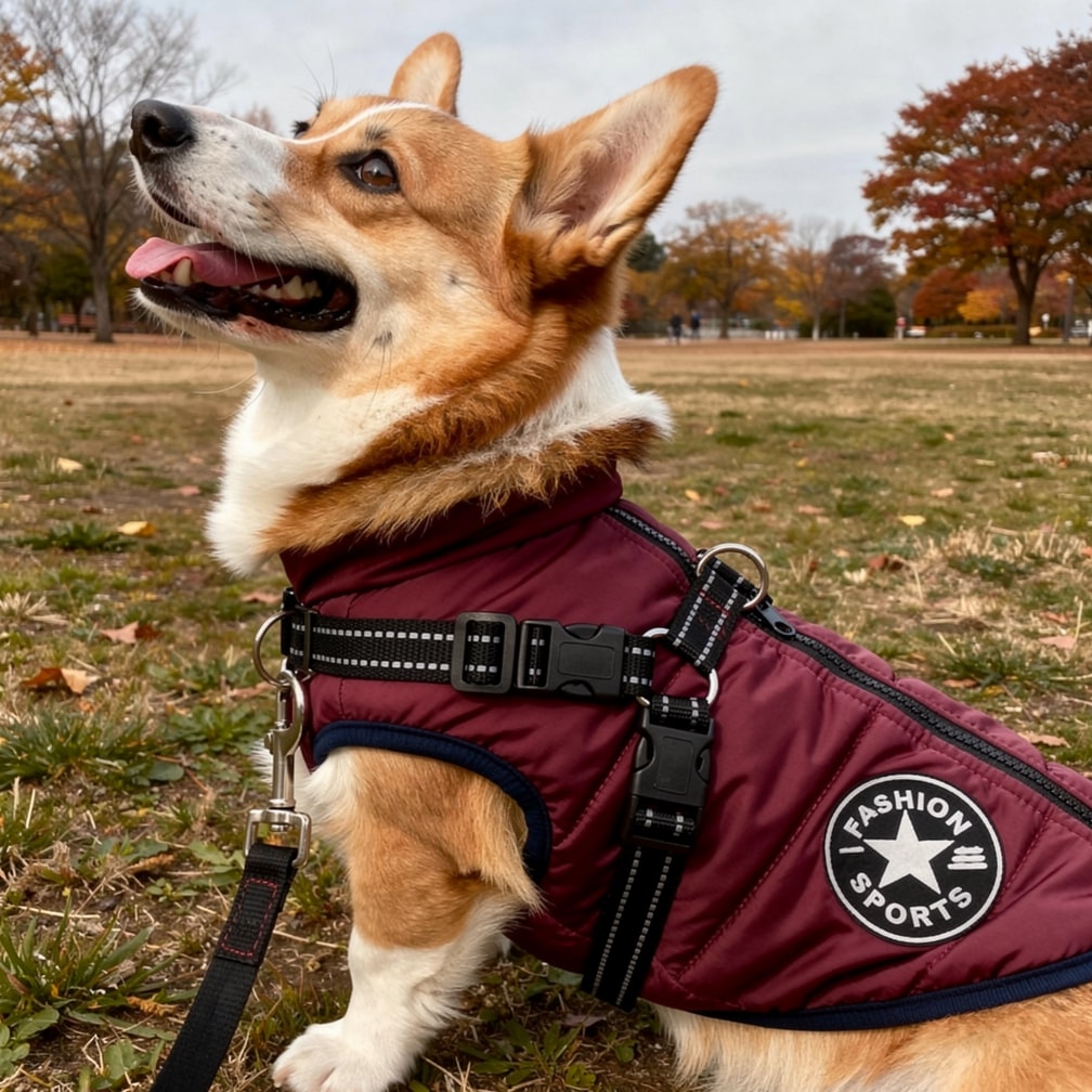Insulated Dog Coat with Built-In Harness – Water-Resistant Winter Jacket for Dogs, Reflective Trim | Thomler