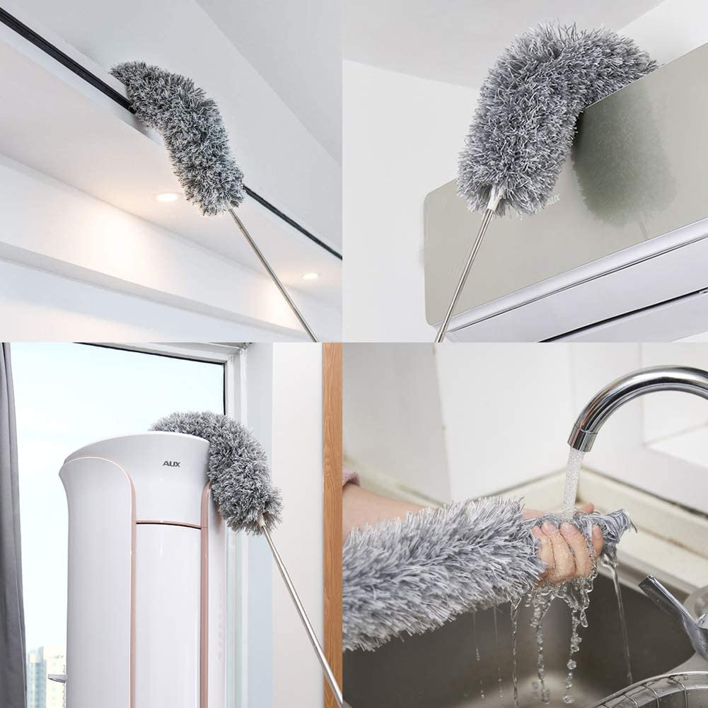 Telescopic Duster Microfibre 86.0–280.0 cm Grey High Ceiling Cleaning Flexible Washable Dusting Wand Cobweb Remover | Thomler