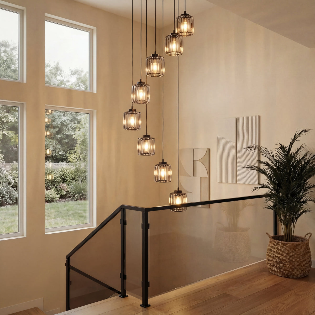 Spiral Crystal Chandelier Multi-Tier Cascading Glass Fixture for High Ceilings Foyer Dining Room Entryway Stairwell | Thomler