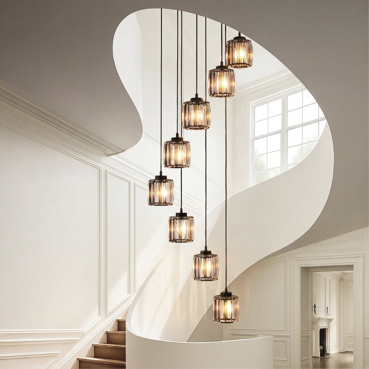 Spiral Crystal Chandelier Multi-Tier Cascading Glass Fixture for High Ceilings Foyer Dining Room Entryway Stairwell | Thomler