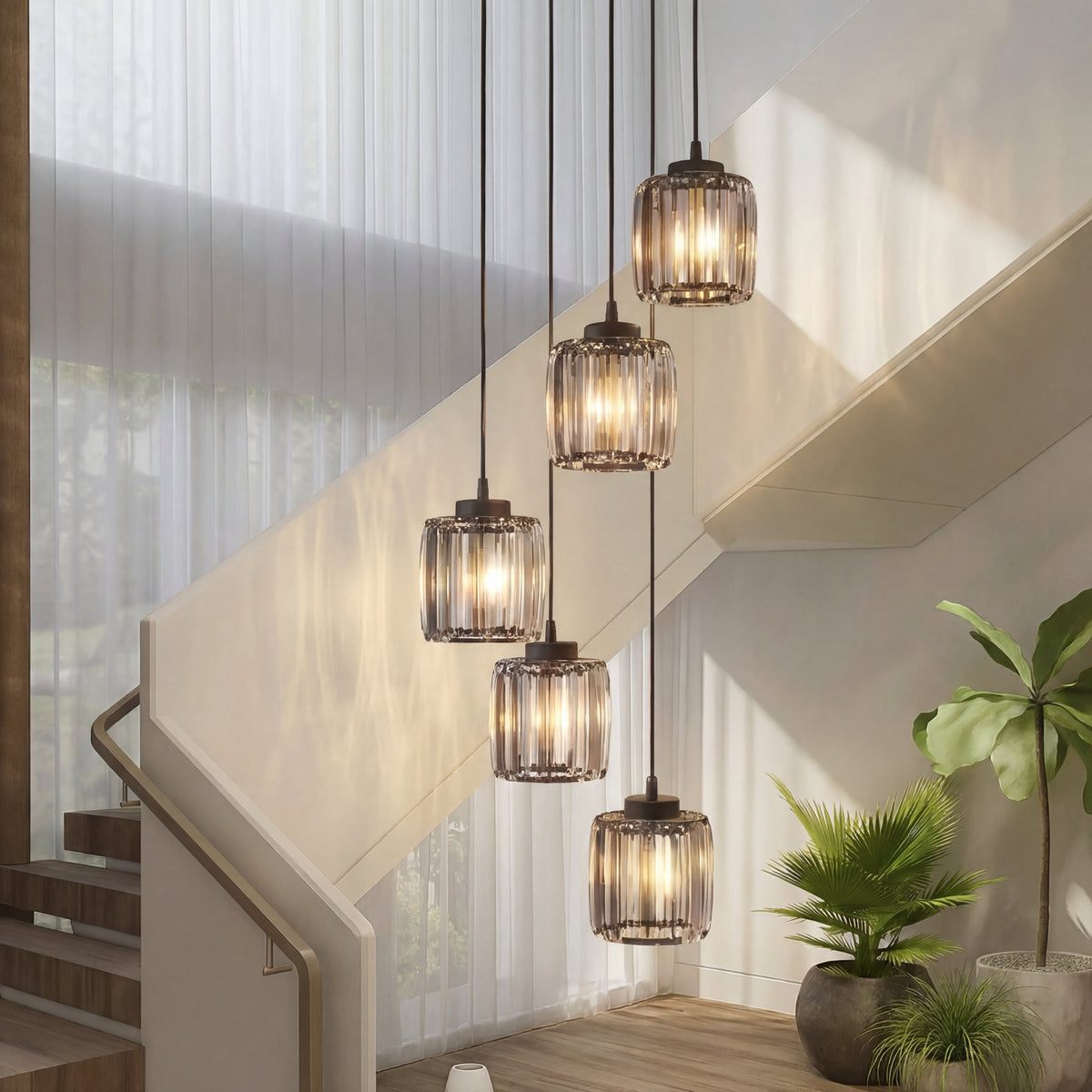Spiral Crystal Chandelier Multi-Tier Cascading Glass Fixture for High Ceilings Foyer Dining Room Entryway Stairwell | Thomler