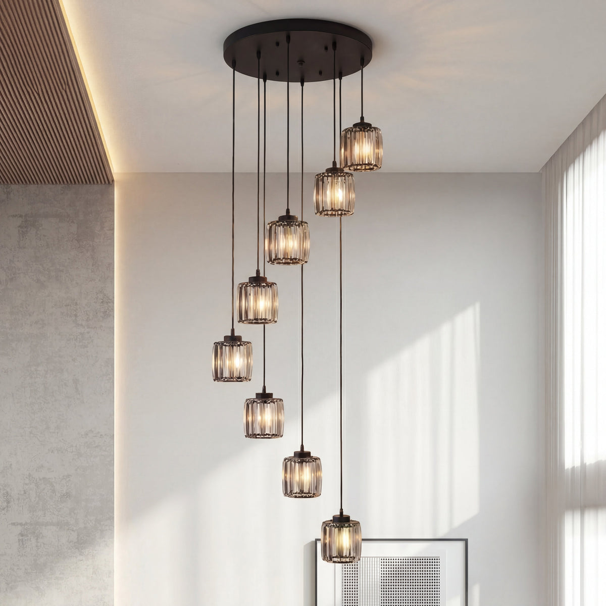 Spiral Crystal Chandelier Multi-Tier Cascading Glass Fixture for High Ceilings Foyer Dining Room Entryway Stairwell | Thomler
