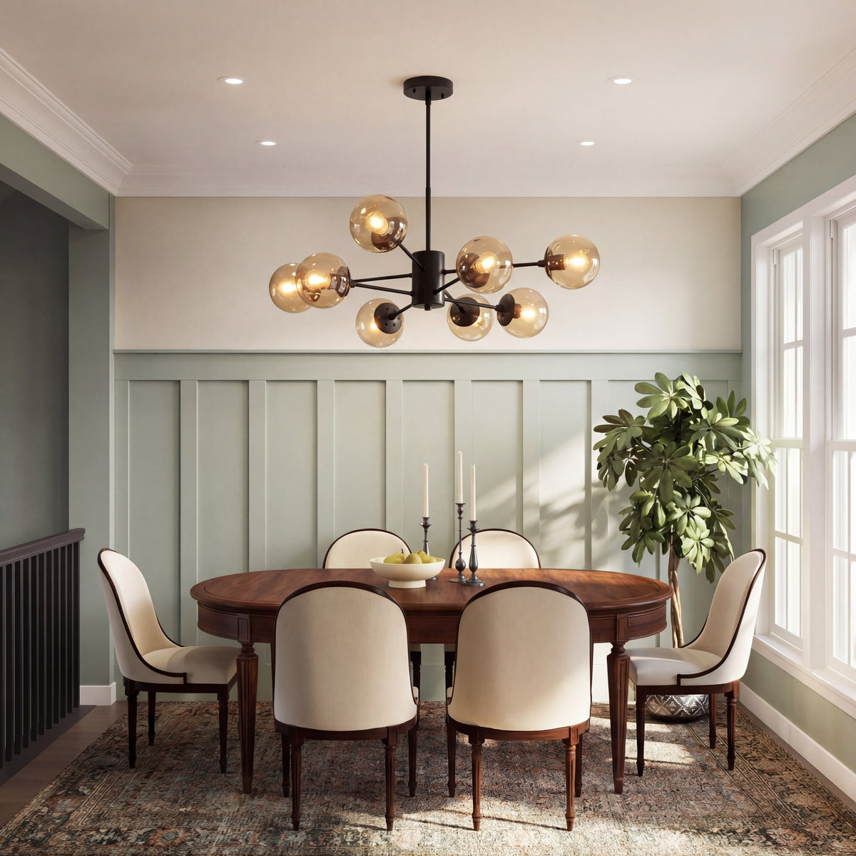 Glass Globe Chandelier Modern Multi-Light Fixture for Dining Room Living Room Bedroom Iron Frame E26 Base 6 8 12 16 Lights | Thomler