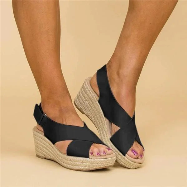 Women's Orthopedic Wedge Espadrilles with Elastic Straps – Cushioned Slip-On Summer Shoes for All-Day Comfort, Casual Outdoor Walking | Thomler