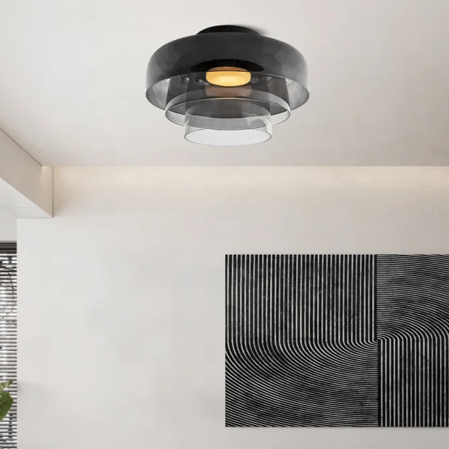 Layered Glass Ceiling Light with Adjustable LED – Contemporary Nordic Fixture for Dining and Living Rooms | Thomler