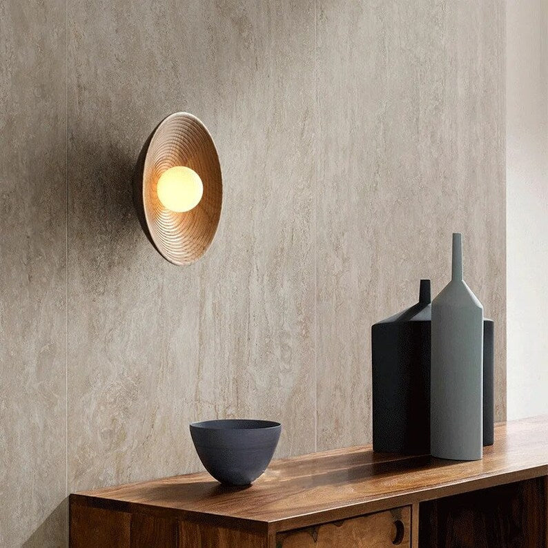 Wall Lamp Wood Glass 27.0 cm Natural Bedroom Hallway Japandi Retro Vintage Ambient Lighting Fixture | Thomler