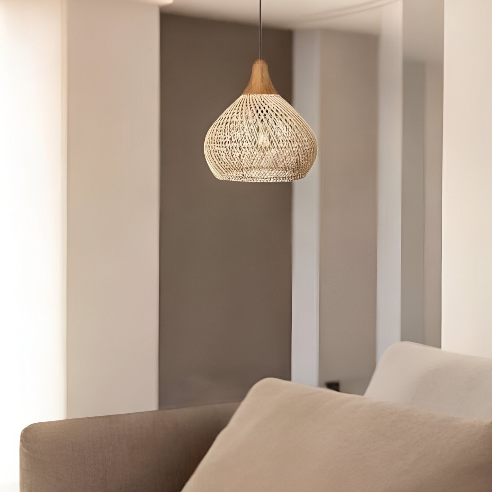 Pendant Light Rattan 19.7 in Handwoven Natural Dining Room Kitchen Island Hanging Ceiling Lamp Boho Rustic Organic | Thomler