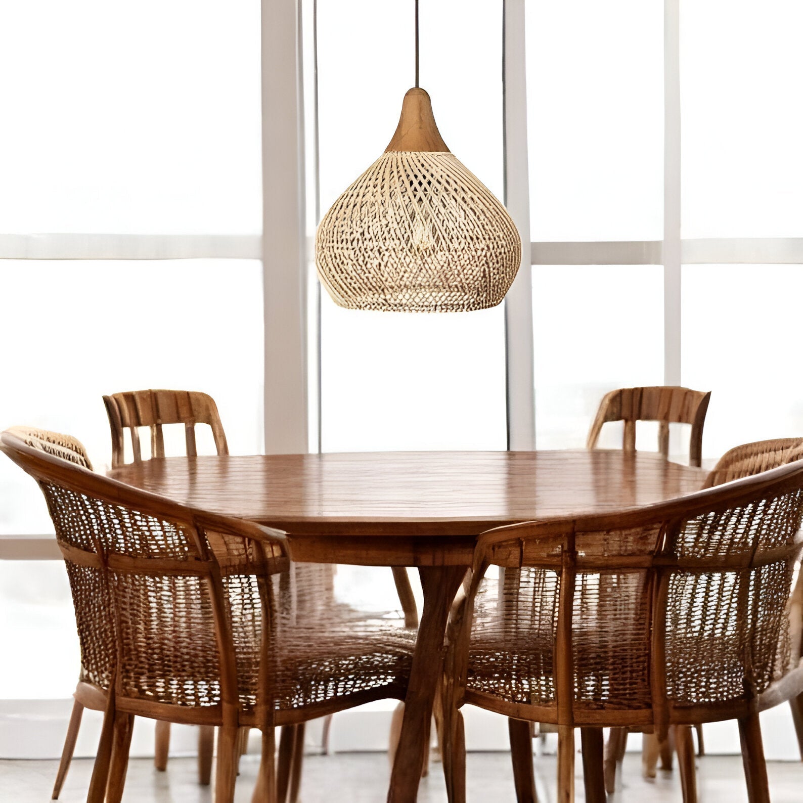 Pendant Light Rattan 19.7 in Handwoven Natural Dining Room Kitchen Island Hanging Ceiling Lamp Boho Rustic Organic | Thomler