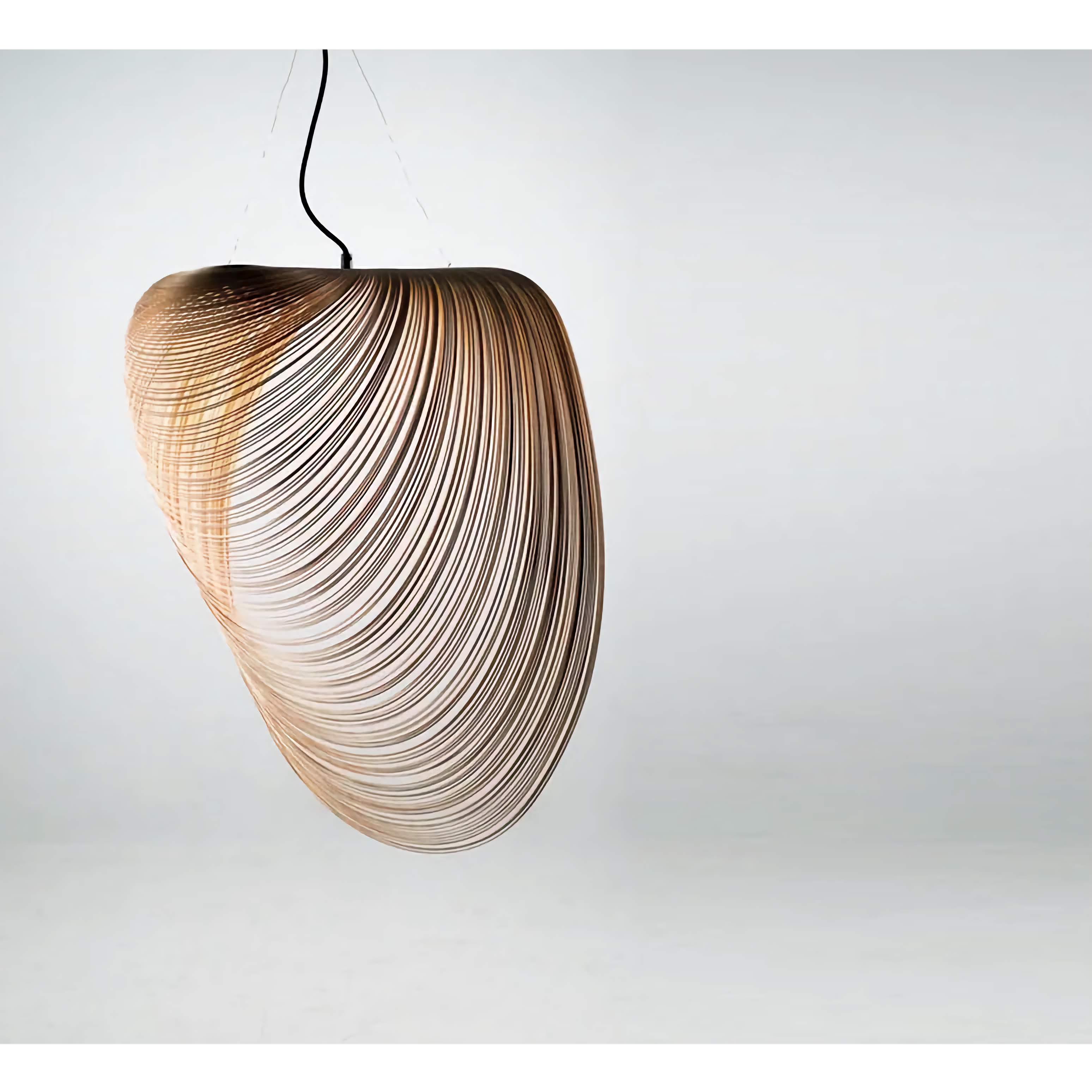 Pendant Light Flexible Plywood 15.7 in Wooden Shade Walnut Hanging Ceiling Lamp Dining Living Room Modern Scandinavian | Thomler