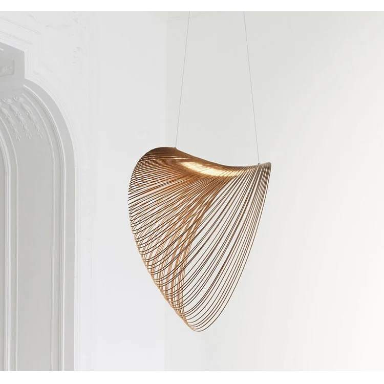 Pendant Light Flexible Plywood 15.7 in Wooden Shade Walnut Hanging Ceiling Lamp Dining Living Room Modern Scandinavian | Thomler