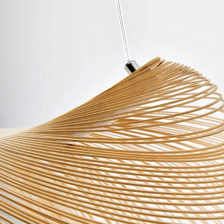 Pendant Light Flexible Plywood 15.7 in Wooden Shade Walnut Hanging Ceiling Lamp Dining Living Room Modern Scandinavian | Thomler