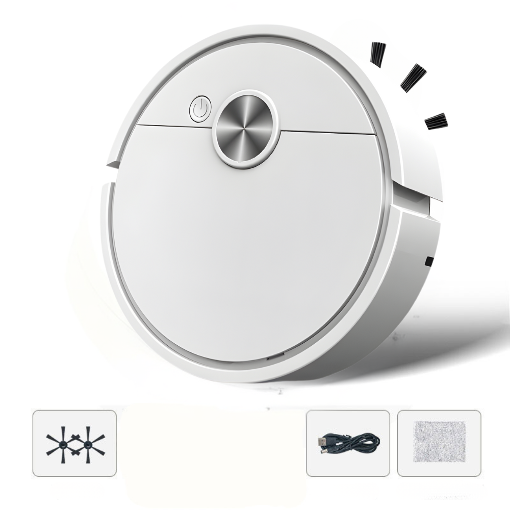 Compact Robotic Floor Cleaner with Triple-Action Design – Dry Pickup, Dust Removal & Damp Mopping for Hard Floors – Rechargeable Battery | Thomler