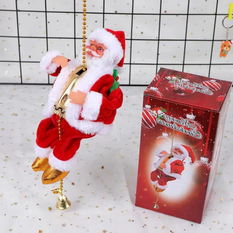 Motorized Santa Ladder Climber with Music & LED Lights – Battery-Powered Animated Christmas Decoration for Home Mantel Table Shelf Holiday | Thomler